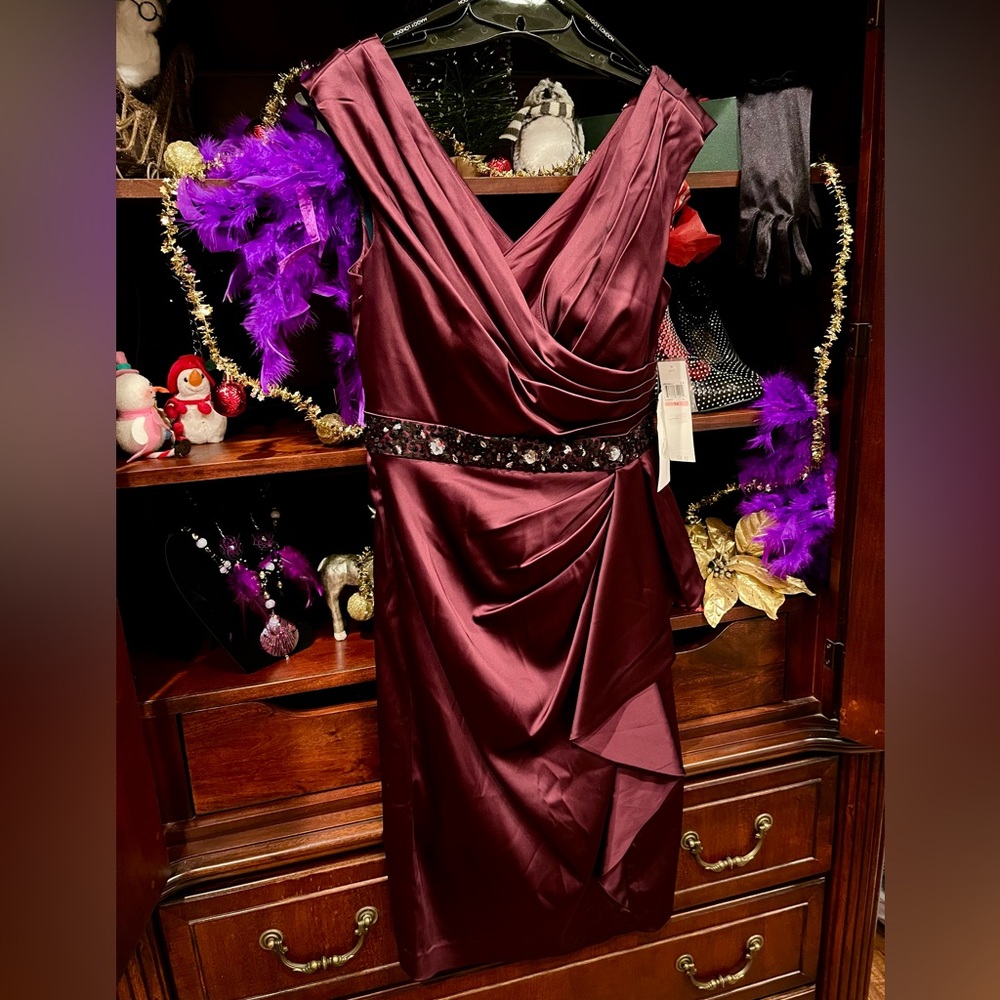 NWT Maggy London Asymmetrical Burgundy Dress, size 10
